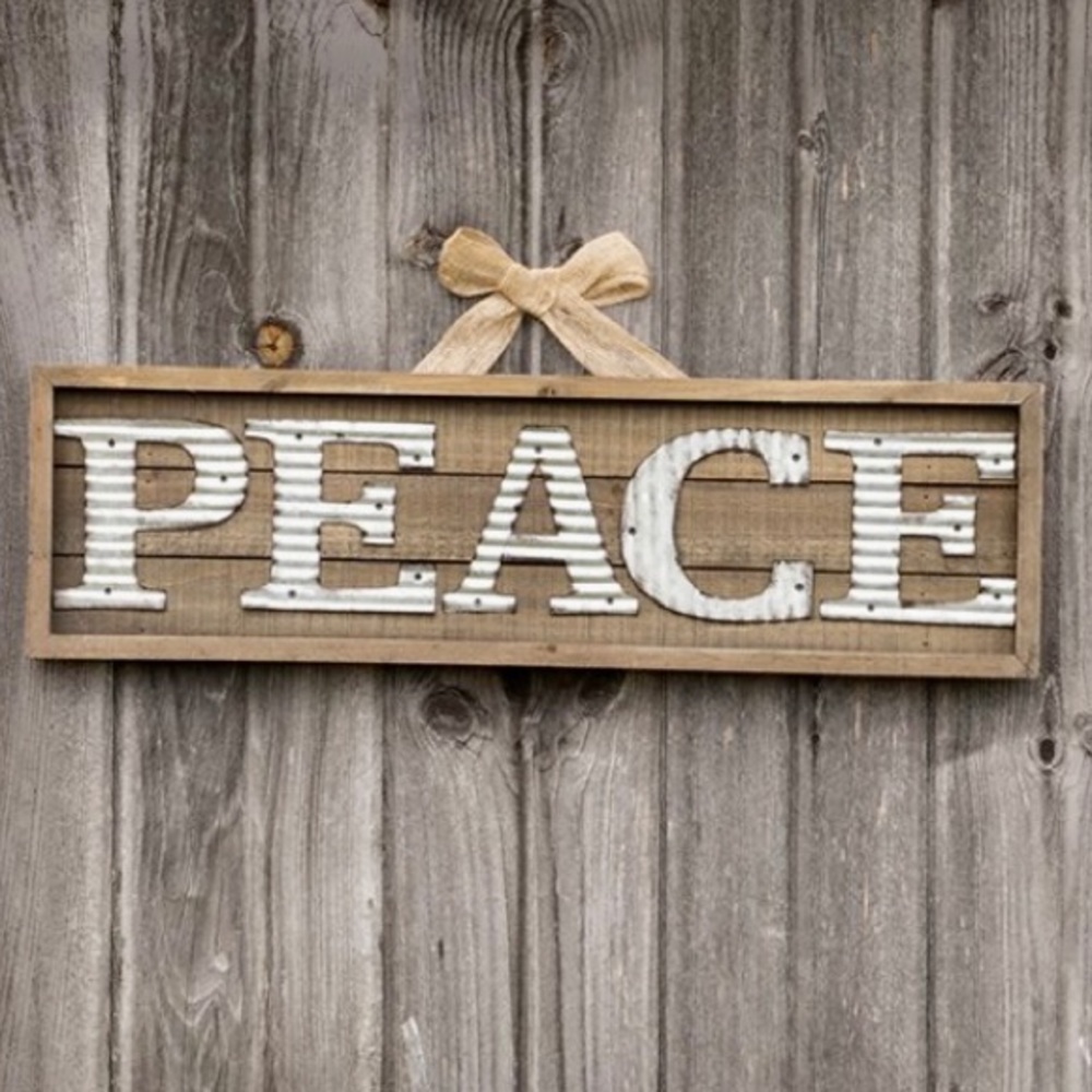 Antique Farmhouse Wood & Metal Peace Sign New